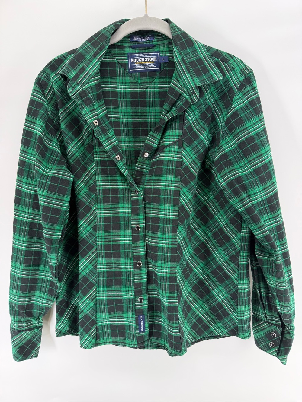Rough Stock Men’s Green Plaid Button-Down Shirt L